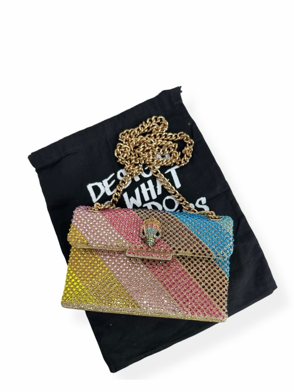 Kurt Geiger Multicolor Crystal Embellished Chain Clutch